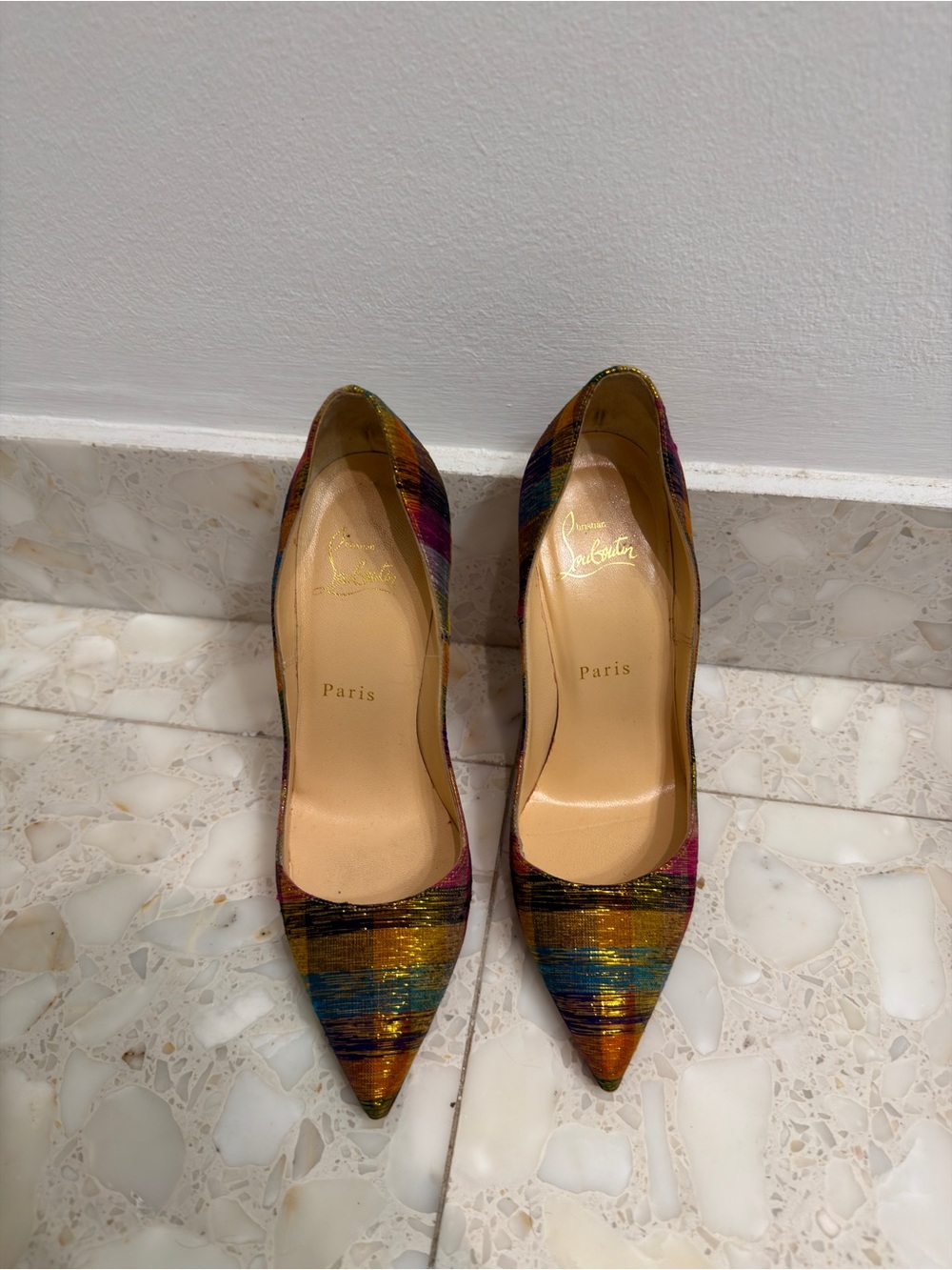 Christian Louboutin Multicolor Metallic Striped Pointed Pumps